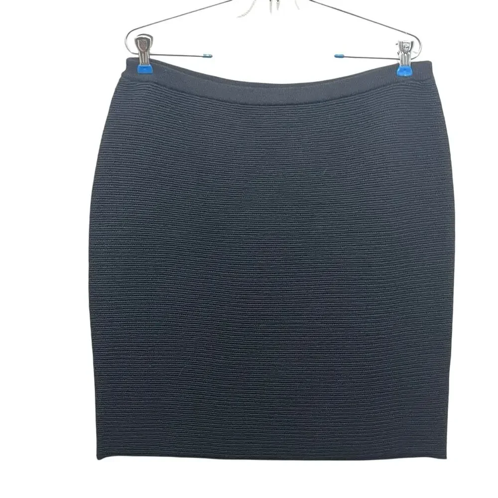 Eileen Fisher Skirt Women Size M Black Ribbed Wool Blend New Short Stretch Knit
